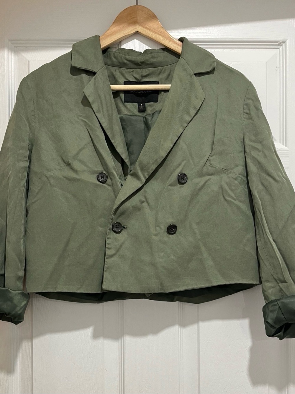 Banana Republic Cropped Double-Breasted Green Blazer